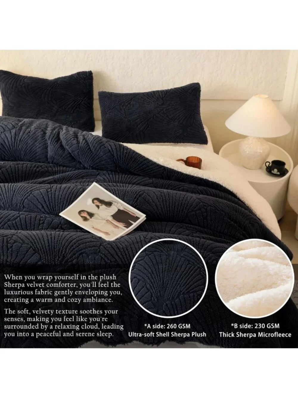 Cozy Seashell Jacquard Sherpa Comforter Set, 3-Piece Full/Queen Bedding, Grey